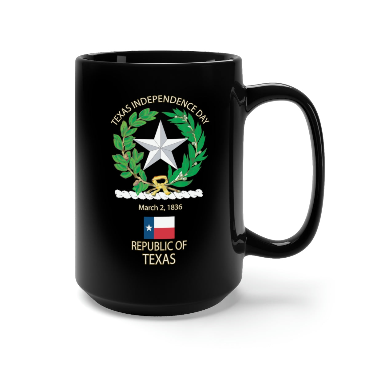 Black Mug 15oz - Texas Independence Day - State Emblem X 300
