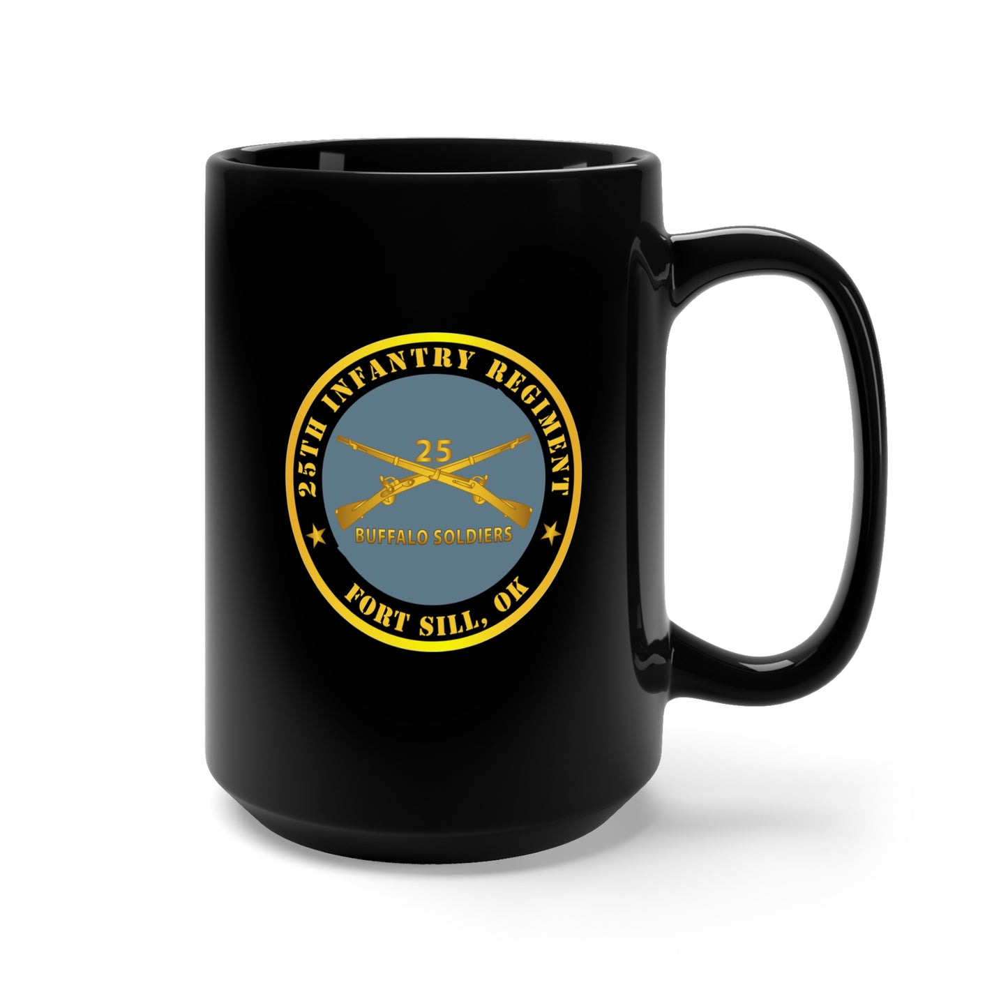Black Mug 15oz - Army - 25th Infantry Regiment - Fort Sill, OK - Buffalo Soldiers w Inf Branch