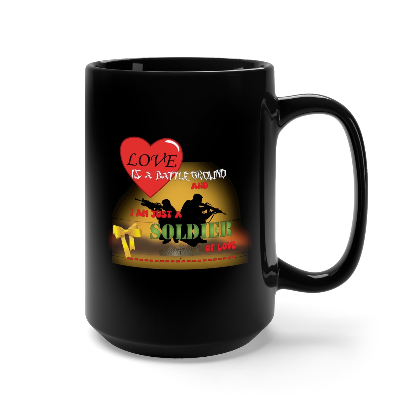 Black Mug 15oz - Army - Fire - Soldier of Love w White Txt X 300