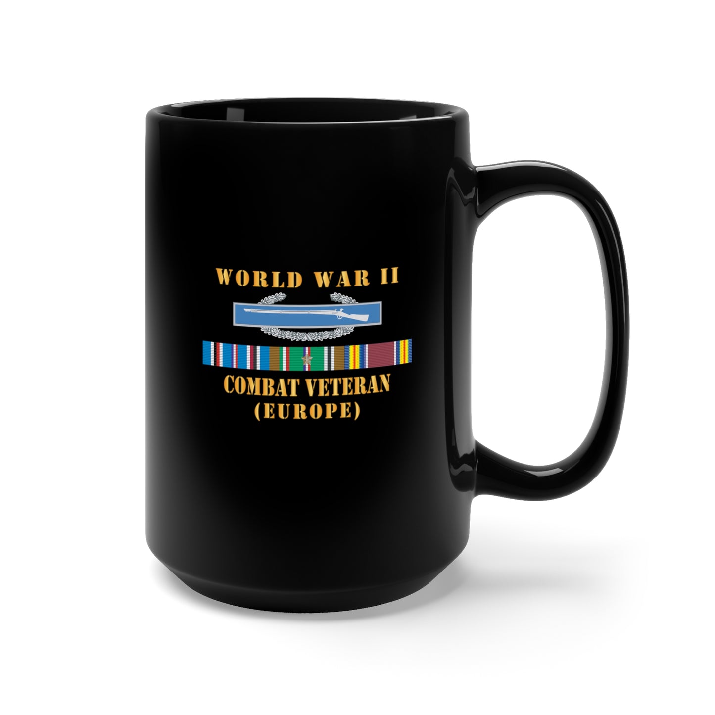 Black Mug 15oz - Army - World War II SVC Bar w CIB - Combat Veteran - Europe X 300
