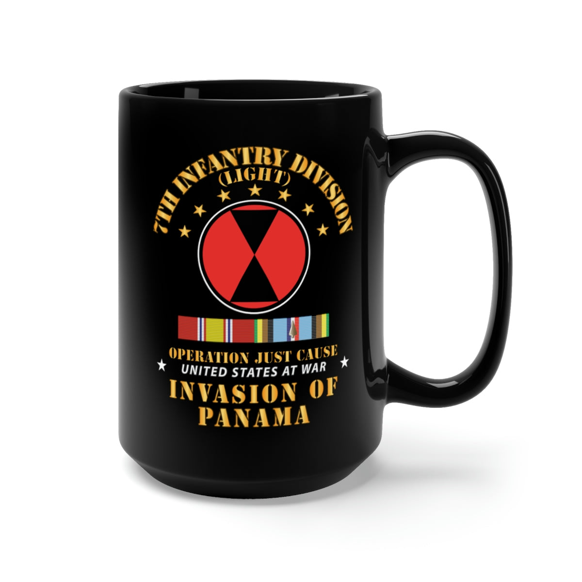 Black Mug 15oz - Just Cause - 7th Infantry Division w Svc Ribbons X 300