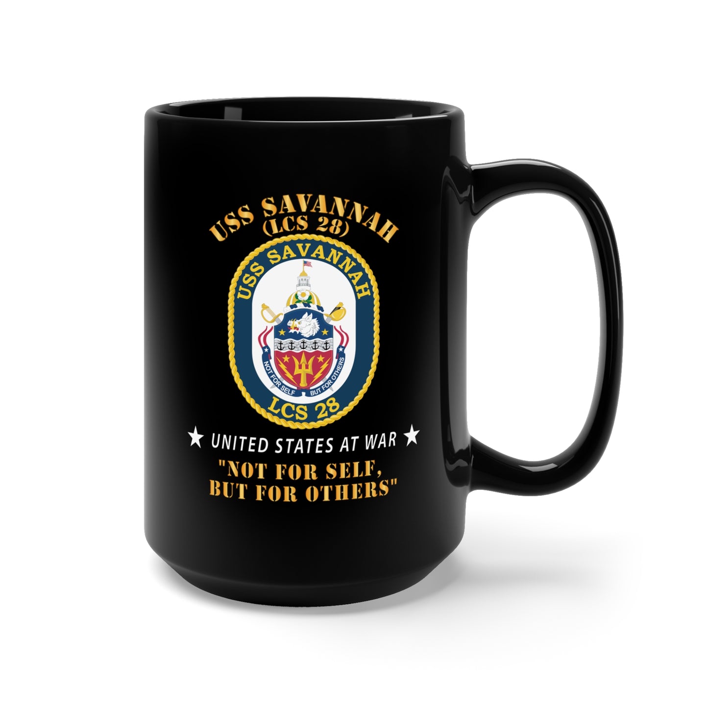 Black Mug 15oz - USS Savannah LCS 28 - Not for Self, but for Others X 300