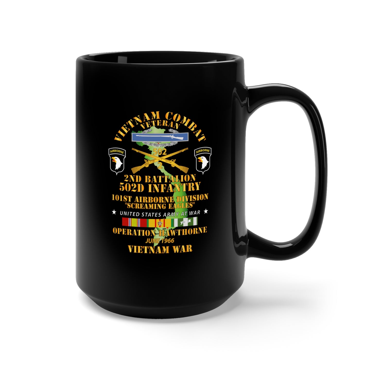 Black Mug 15oz - Army - 2nd Bn 502nd Infantry - 101st ABN - Operation Hawthorne w VN SVC