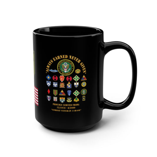 Patriotic Veteran's Black Mug, 15oz - Perfect for Military Appreciation, Gifts for Veterans, Coffee Lover's Mug, Army Pride, Home Decor - Combat Veteran - 11B40X - Retired Army with Multi Units