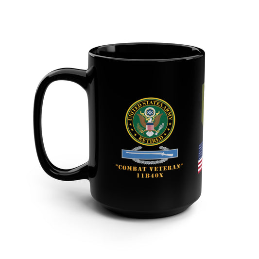 Patriotic Veteran's Black Mug, 15oz - Perfect for Military Appreciation, Gifts for Veterans, Coffee Lover's Mug, Army Pride, Home Decor - Combat Veteran - 11B40X - Retired Army with Multi Units