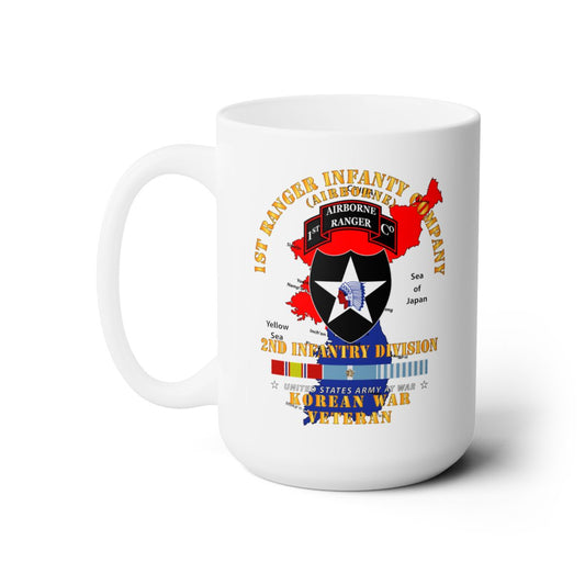 White Ceramic Mug 15oz - Army - 1st Ranger Inf Company - 2nd ID w Map w KOREA SVC X 300
