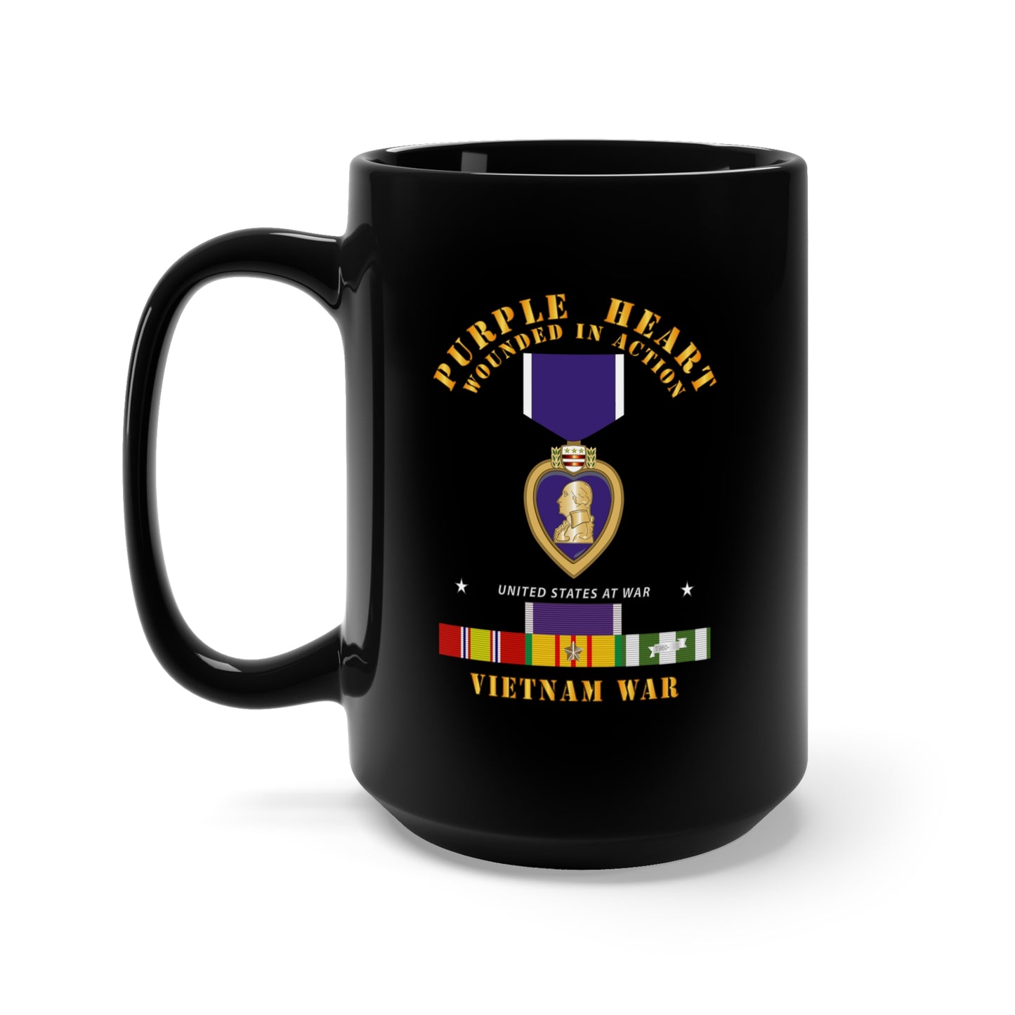 Black Mug 15oz - Purple Heart - WIA w VN SVC w Purple Heart Ribbon