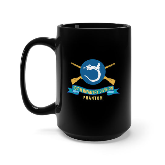 Black Mug 15oz - Army - 130th Infantry Division - Phantom w Br - SSI - Ribbon X 300