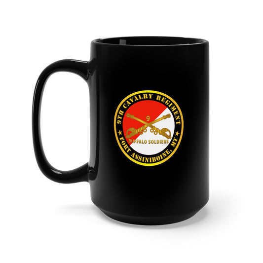 Black Mug 15oz - Army - 9th Cavalry Regiment - Fort Assiniboine,  MT - Buffalo Soldiers w Cav Branch