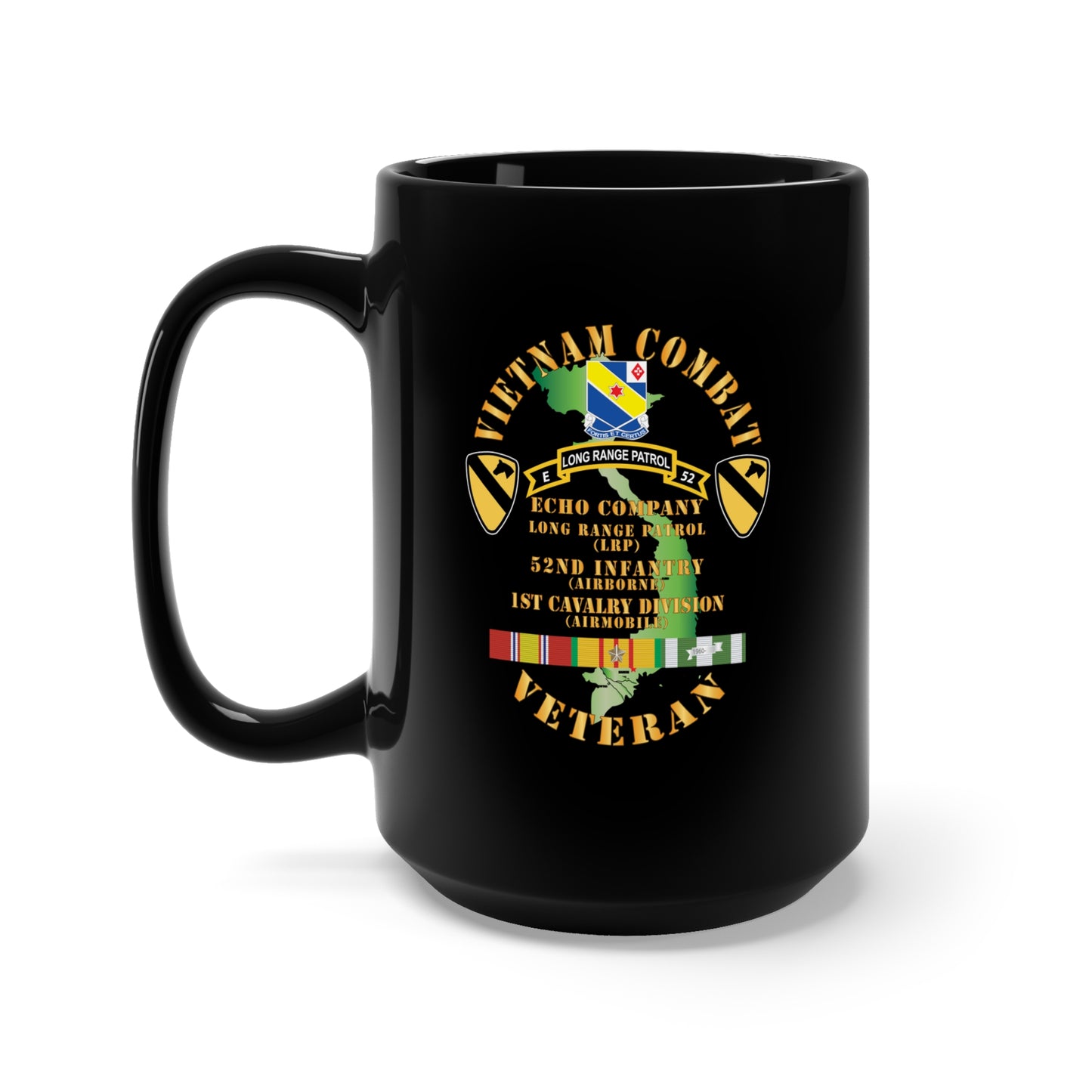 Black Mug 15oz - Army - Vietnam Combat Veteran w  E Co - 52nd Inf ABN - 1st Cav Div X 300