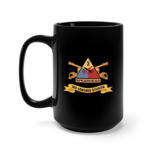 Black Mug 15oz - Army  - 3rd Armored Division - SSI w Br - Ribbon X 300