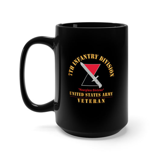 Black Mug 15oz - Army - DUI - 7th Infantry Division - Hourglass Division - US Army Veteran X 300