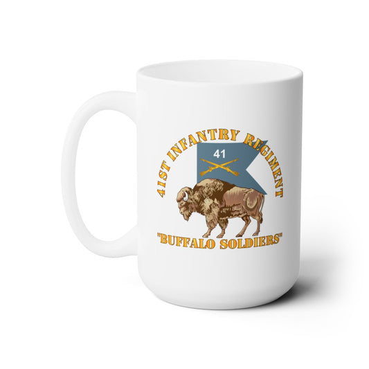 White Ceramic Mug 15oz - Army - 41st Infantry Regiment - Buffalo Soldiers w 41st Inf Guidon X 300