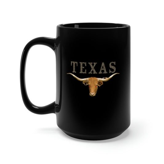 Black Mug 15oz - Texas - Rattler Skin -Texas Longhorn  X 300