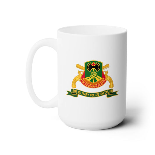 White Ceramic Mug 15oz - Army - 5th Military Police Battalion w Br - Ribbon