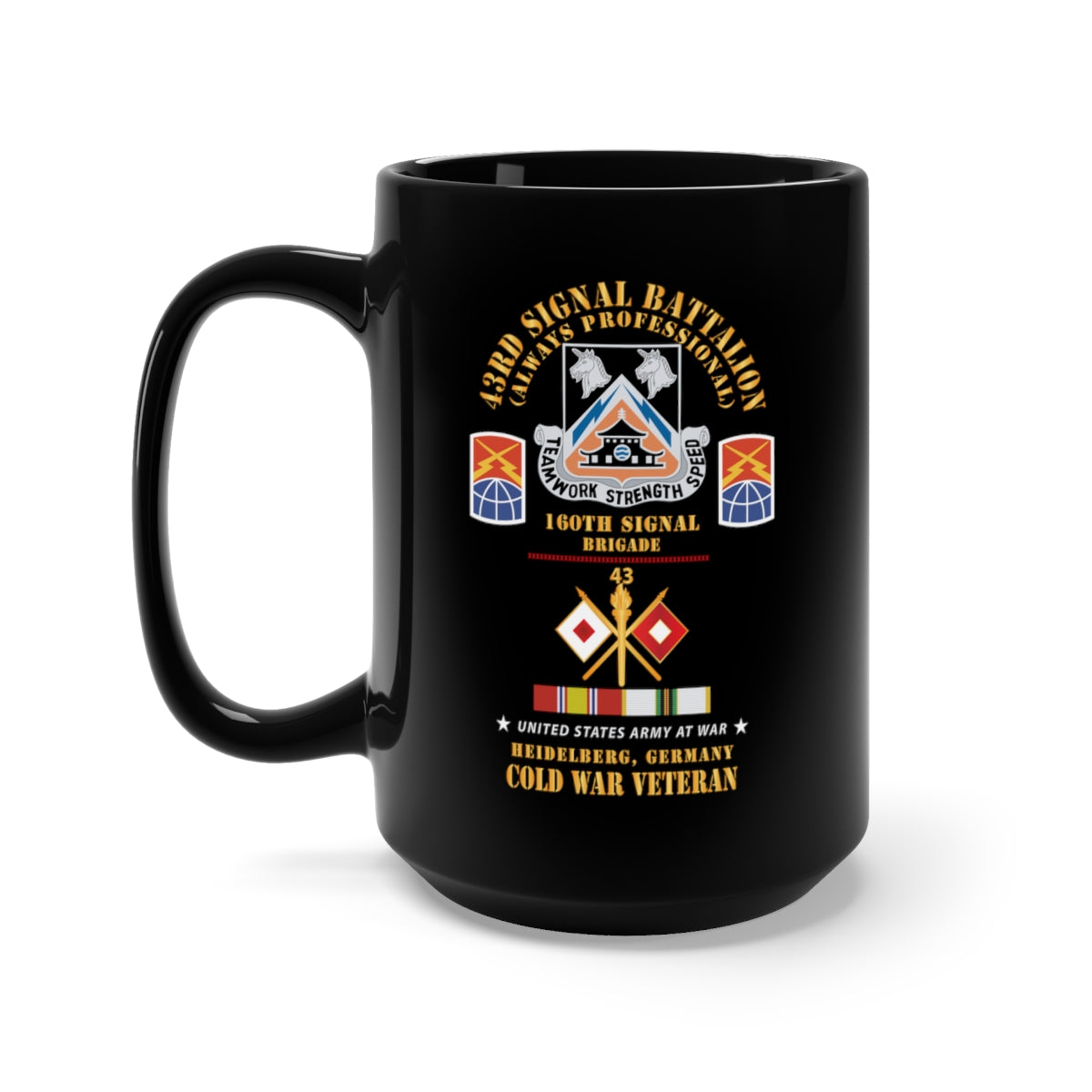 Black Mug 15oz - 43rd Signal Bn, 160th Signal Brigade, Heidelberg, Germany w COLD SVC X 300