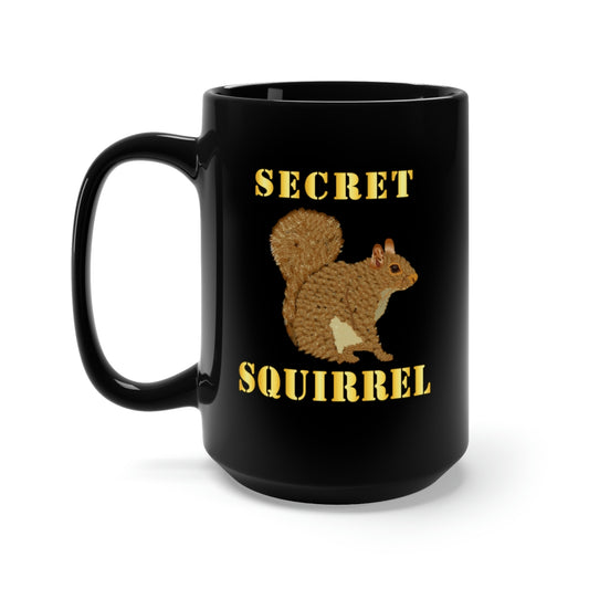 Black Coffee Mug 15oz - Emblem - Secret Squirrel with text