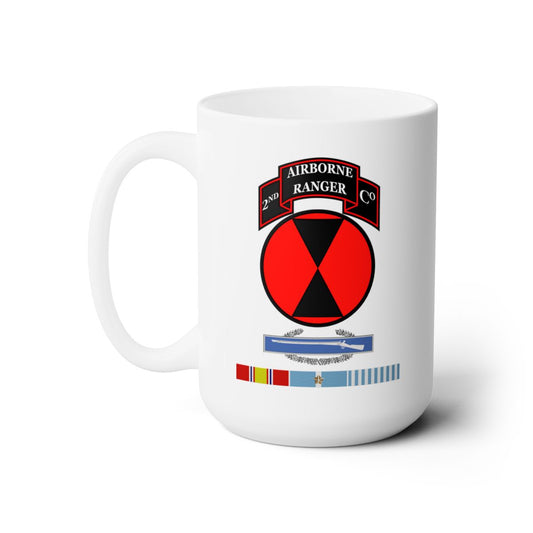 White Ceramic Mug 15oz - 2nd Ranger Infantry Co - 7th ID SSI w CIB KOREA SVC X 300