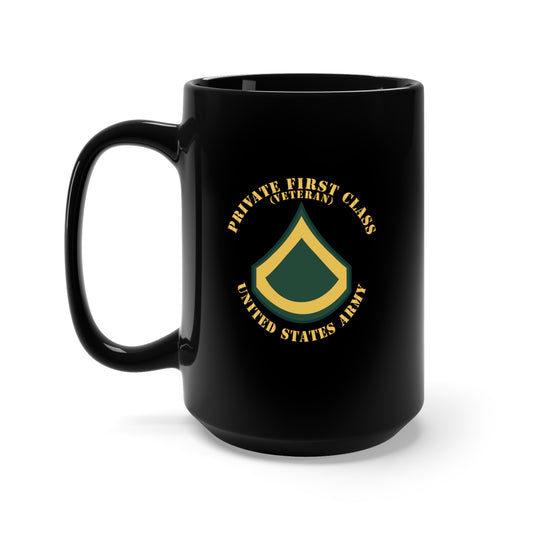 Black Mug 15oz - Army - Private First Class - PFC - Veteran - Flat