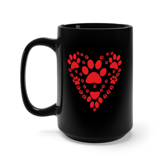 Black Mug 15oz - Big Heart - Made w Dog Paw Prints X 300
