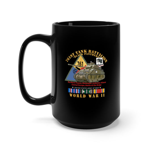 Black Mug 15oz -  Army - 761st Tank Battalion - Black Panthers - w Tank w SSI WWII  EU SVC