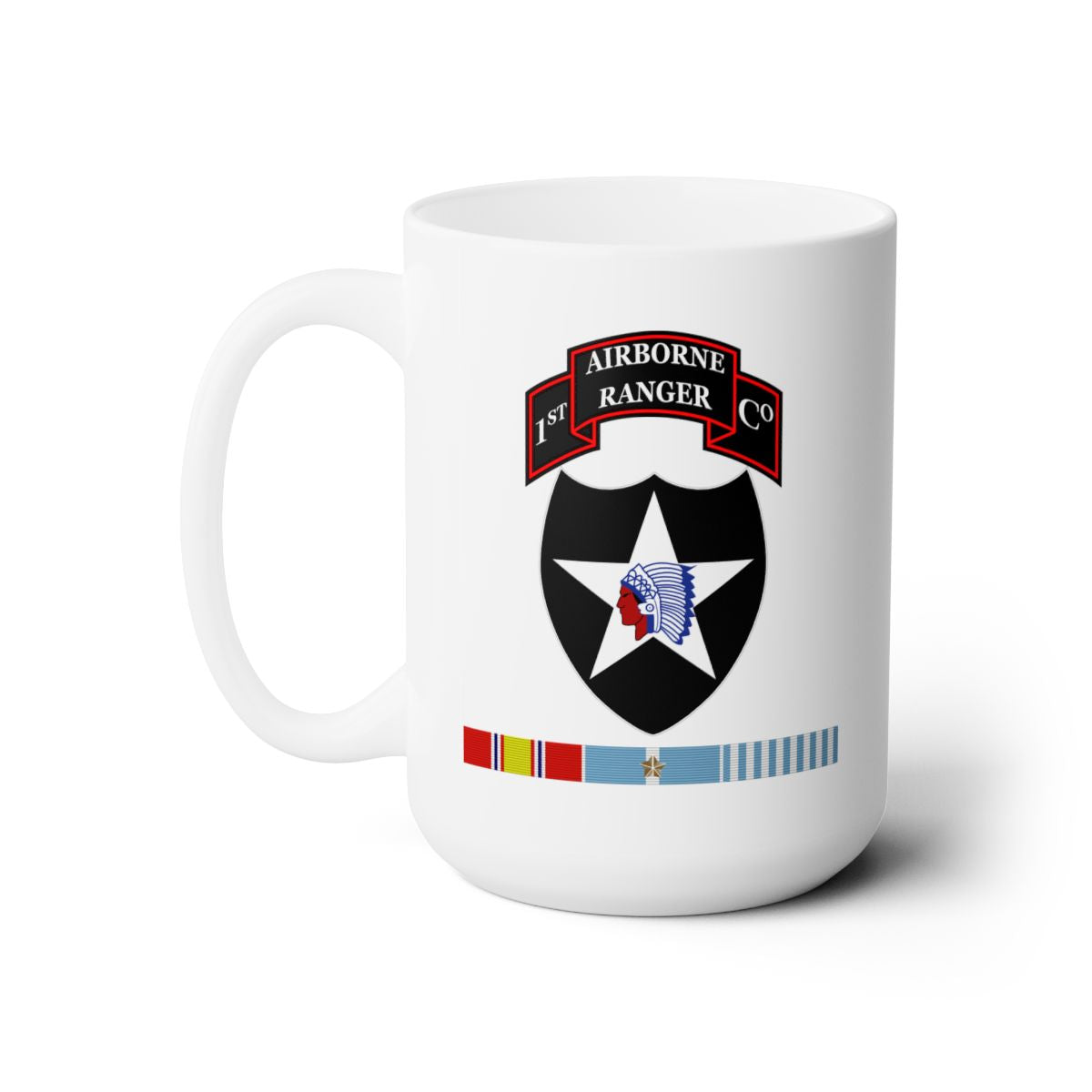 White Ceramic Mug 15oz - 1st Ranger Infantry Co - 2nd ID SSI w KOREA SVC X 300