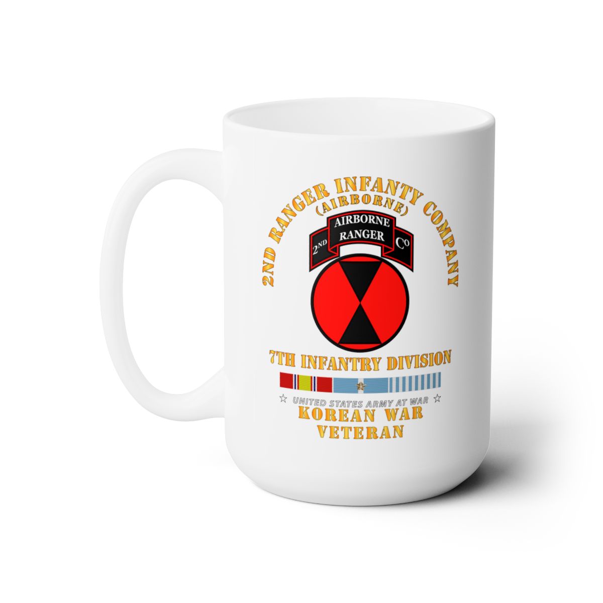White Ceramic Mug 15oz - Army - 2nd Ranger Inf Company - 7th ID w KOREA SVC X 300
