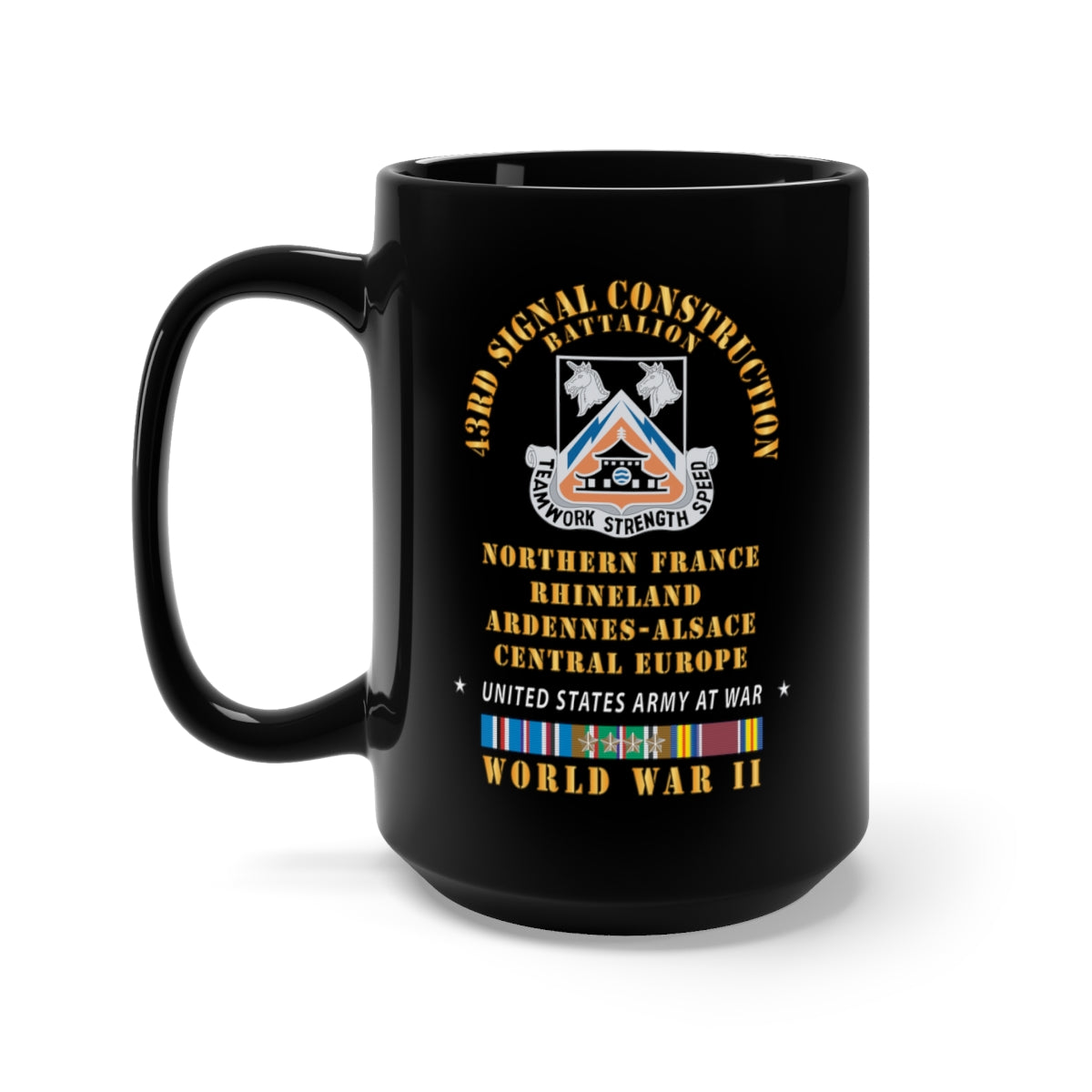 Black Mug 15oz - 43rd Signal Battalion - Central Europe - Rhineland EUR WWII w EUR Svc X 300