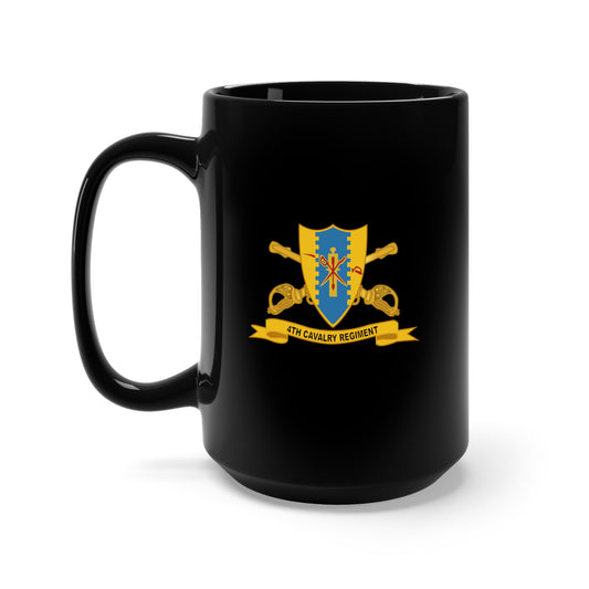 Black Mug 15oz - Army - 4th Cavalry Regiment w Br - Ribbon