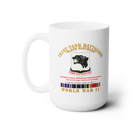 White Ceramic Mug 15oz - 761st Tank Battalion - Black Panthers - WWII EU SVC