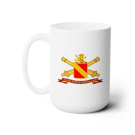 White Ceramic Mug 15oz - Army - 35th Field Artillery w Br - Ribbon