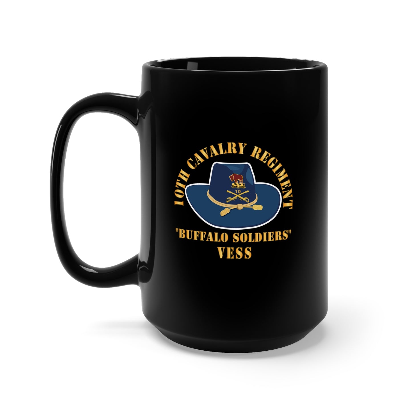 Black Mug 15oz - Army - 10th Cavalry Regiment w Cav Hat - Buffalo Soldiers