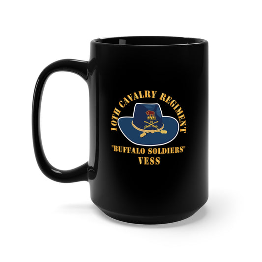 Black Mug 15oz - Army - 10th Cavalry Regiment w Cav Hat - Buffalo Soldiers