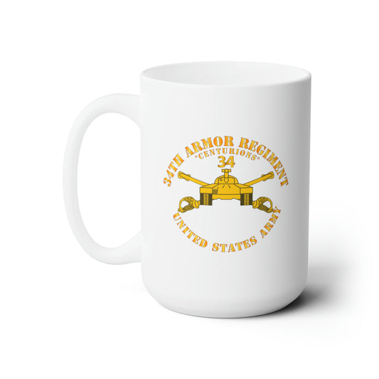 White Ceramic Mug 15oz - Army - 34th Armor - Centurions  - Armor Branch