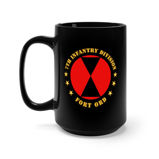 Black Mug 15oz - 7th Infantry Division - Fort Ord wo BkGrd