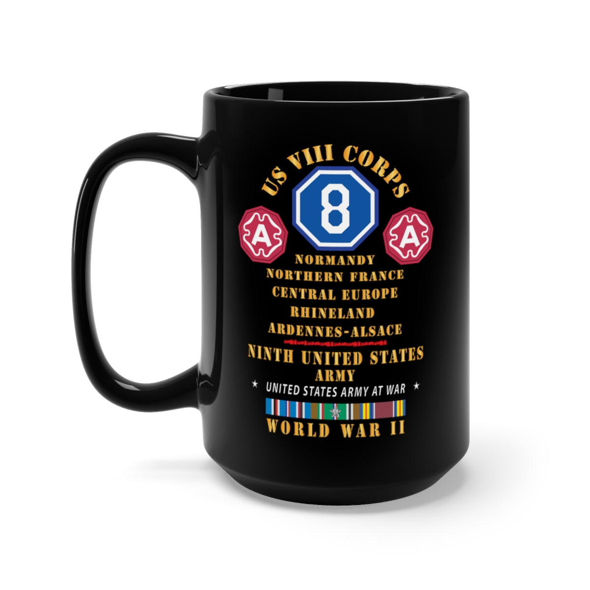 Black Mug 15oz - Army - US VIII Corps - 9th Army - Central Europe - Rhineland EUR SVC X 300