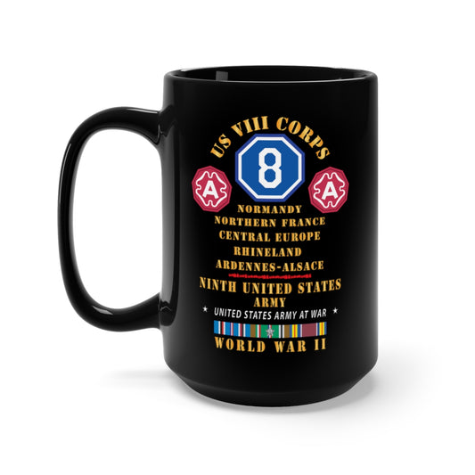 Black Mug 15oz - Army - US VIII Corps - 9th Army - Central Europe - Rhineland EUR SVC X 300