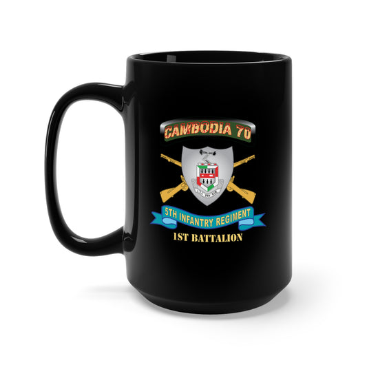 Black Mug 15oz - 5th Infantry Regiment - DUI - 1st Battalion w Cambodia Tab w Br - Ribbon X 300