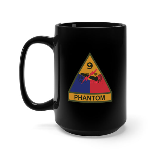 Black Mug 15oz - SSI - 9th Armored Division w Name Tape X 300