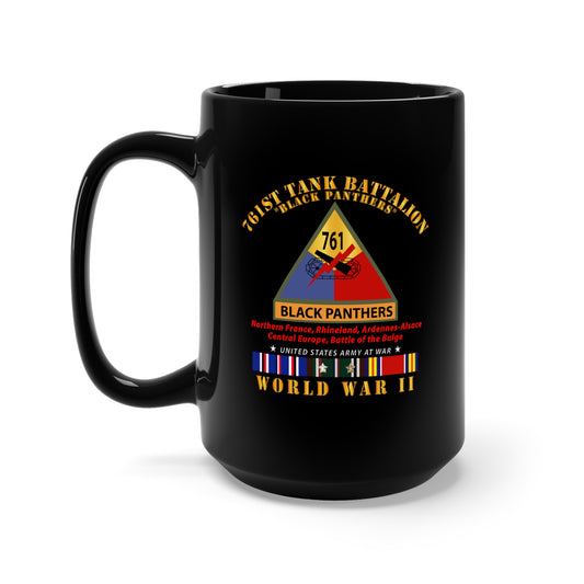 Black Mug 15oz - Army - 761st Tank Battalion - Black Panthers w SSI Name Tape Wwii  EU SVC