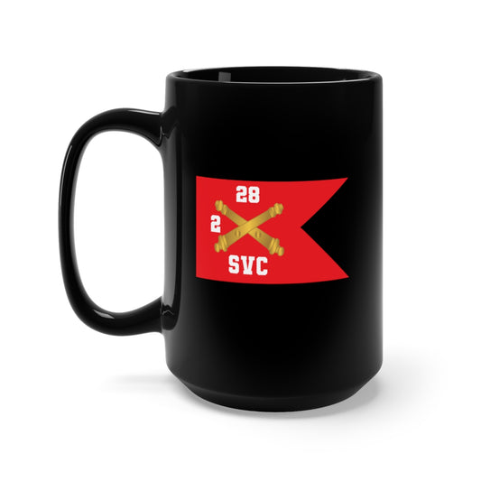 Black Mug 15oz - SVC Brty, 2nd Battalion 28th Field Artillery Regiment - Red Wing Guidon X 300