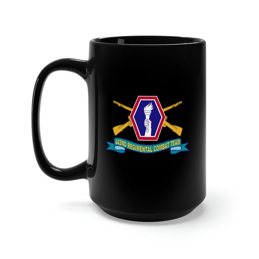Black Mug 15oz - Army - 442nd Infantry Regimental Combat Team w Br - SSI - Ribbon X 300