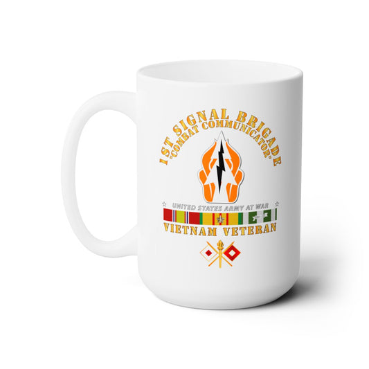 White Ceramic Mug 15oz - Army - 1st Signal Bde DUI - Combat Communicator w VN SVC X 300