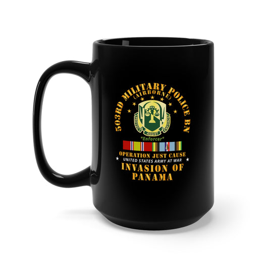 Black Mug 15oz - Just Cause - 503rd Military Police Bn - Ft Bragg NC w Svc Ribbons