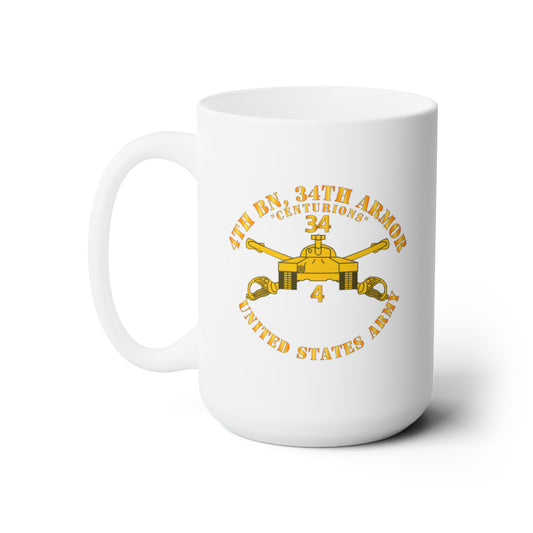 White Ceramic Mug 15oz - Army - 4th Bn, 34th Armor - Centurions  - Armor Branch