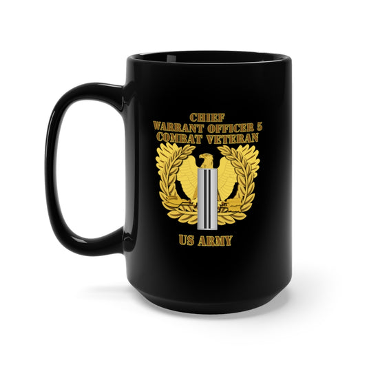 Black Mug 15oz - Army - Emblem - Warrant Officer 5 - CW5 w Eagle - Combat Veteran