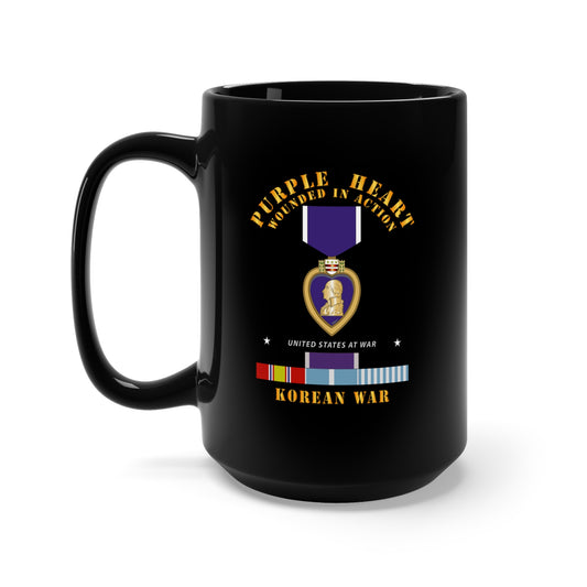 Black Mug 15oz - Purple Heart - WIA w Korean War  w Purple Heart