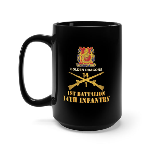 Black Mug 15oz - Army - 1st Bn 14th Infantry w DUI - Inf Branch X 300