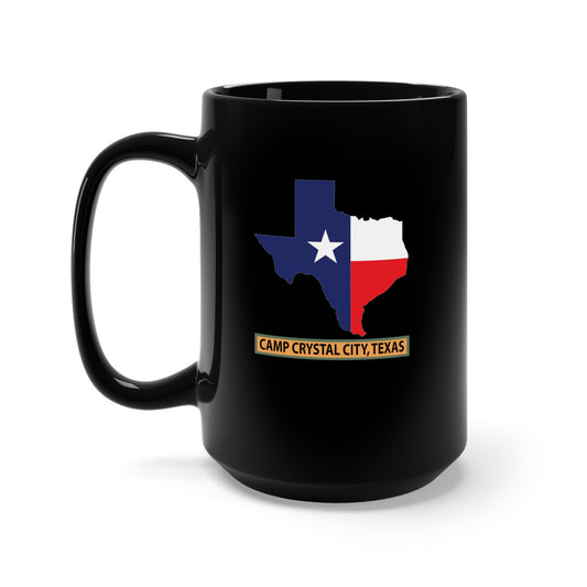 Black Mug 15oz - Texas Map Overprint with Texas State Flag - Camp Crystal City, Texas X 300
