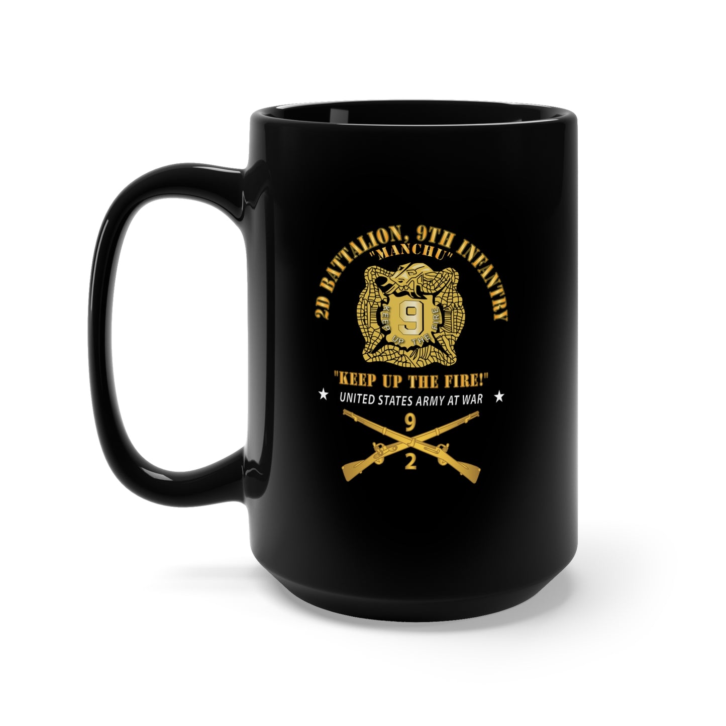 Black Mug 15oz - Army - 2nd Bn 9th Infantry Regiment - Army At War w IN Branch